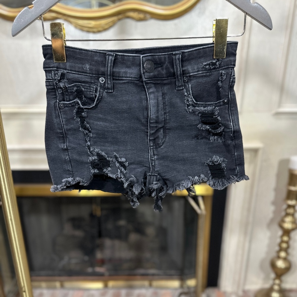 American Eagle Women’s Denim‎ Cutoff Shorts Size 0 Black Distressed Frayed Hem